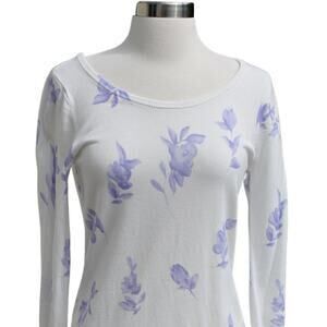 Premise Studio Women's Pullover Sweater Purple Floral White Lightweight Size S